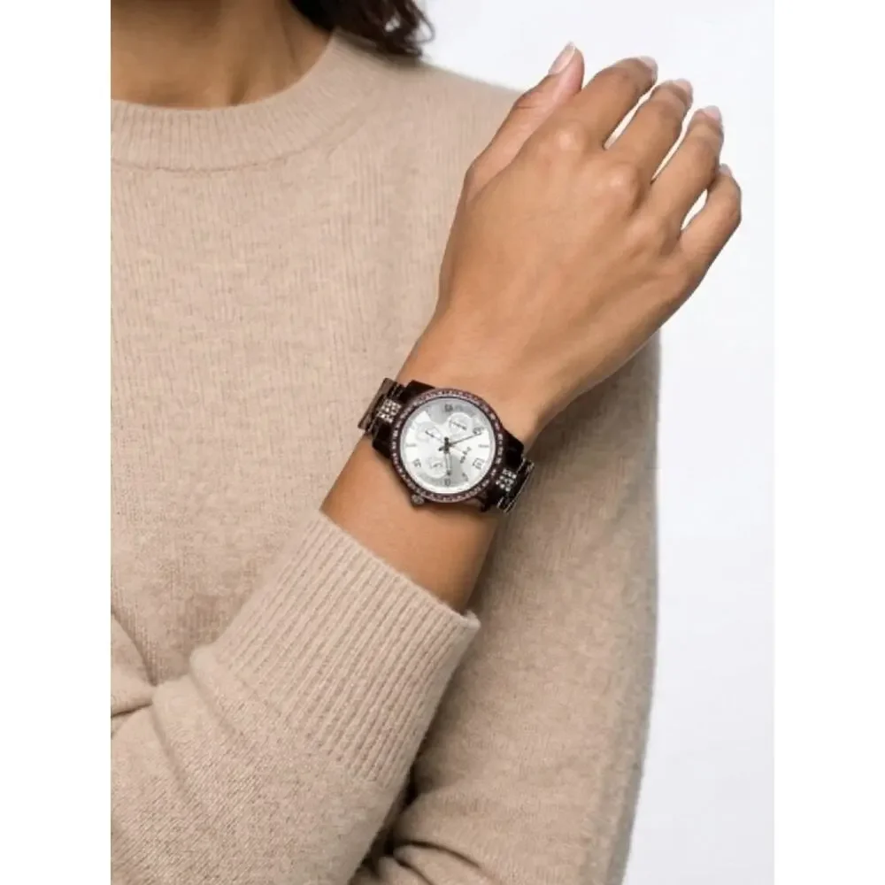 Crystal Bezel Chocolate Tone Watch Novelle | Elegant Rhinestone Accent
